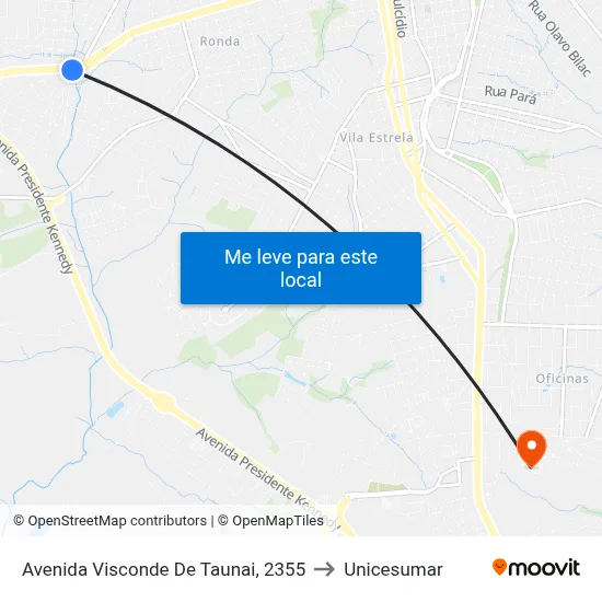 Avenida Visconde De Taunai, 2355 to Unicesumar map