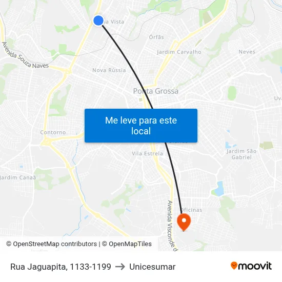Rua Jaguapita, 1133-1199 to Unicesumar map