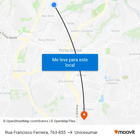 Rua Francisco Ferreira, 763-855 to Unicesumar map