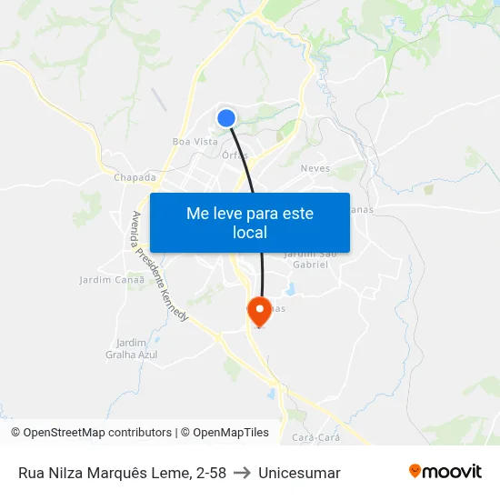 Rua Nilza Marquês Leme, 2-58 to Unicesumar map