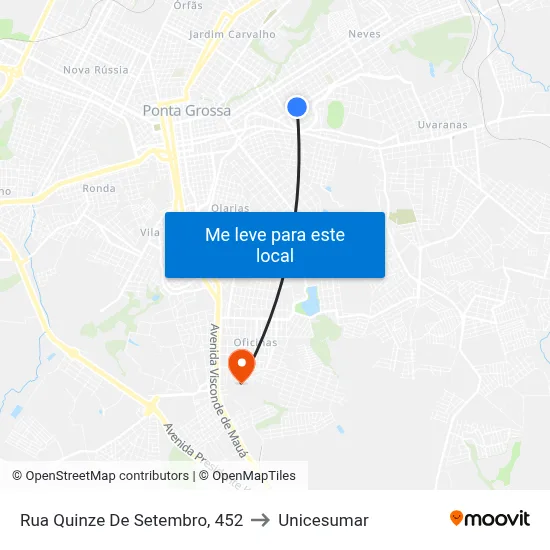 Rua Quinze De Setembro, 452 to Unicesumar map