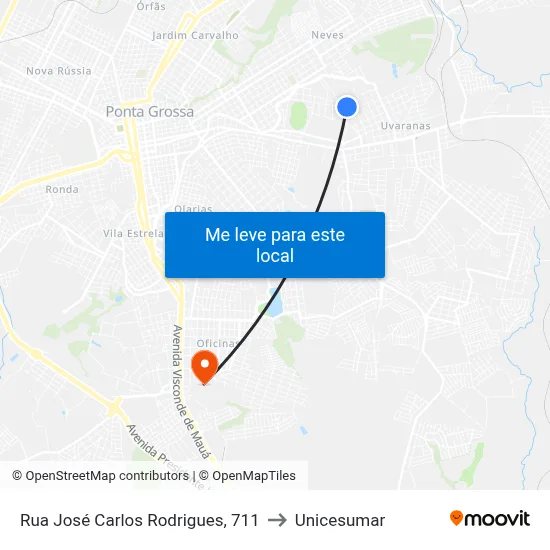 Rua José Carlos Rodrigues, 711 to Unicesumar map