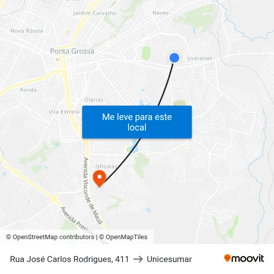 Rua José Carlos Rodrigues, 411 to Unicesumar map