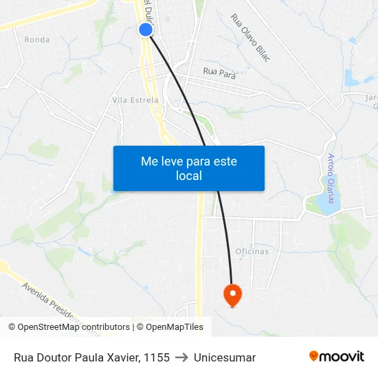 Rua Doutor Paula Xavier, 1155 to Unicesumar map