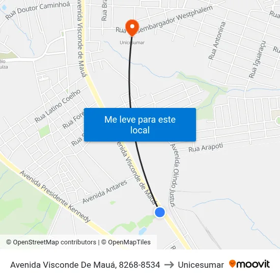 Avenida Visconde De Mauá, 8268-8534 to Unicesumar map