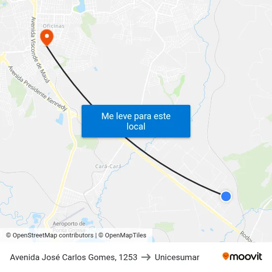 Avenida José Carlos Gomes, 1253 to Unicesumar map
