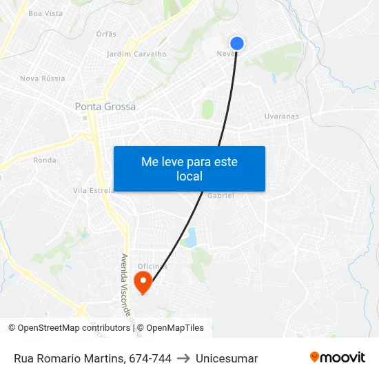 Rua Romario Martins, 674-744 to Unicesumar map