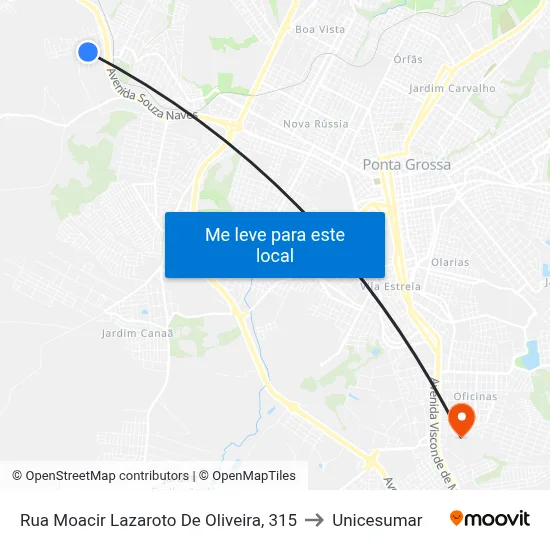 Rua Moacir Lazaroto De Oliveira, 315 to Unicesumar map