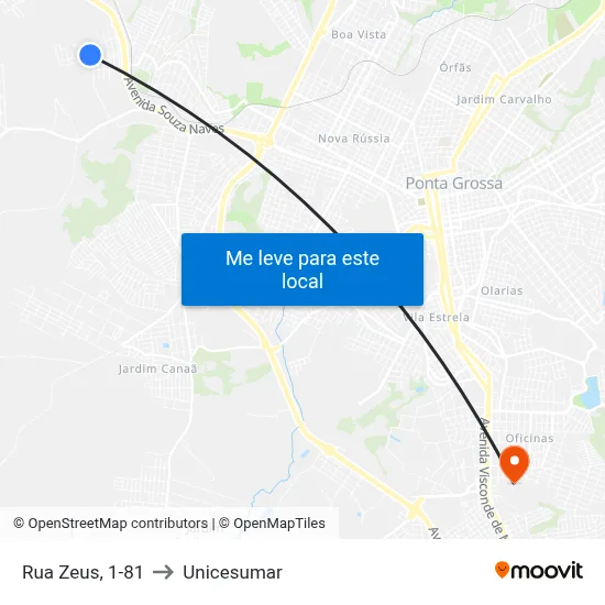 Rua Zeus, 1-81 to Unicesumar map