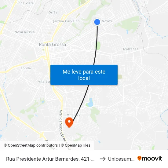 Rua Presidente Artur Bernardes, 421-459 to Unicesumar map