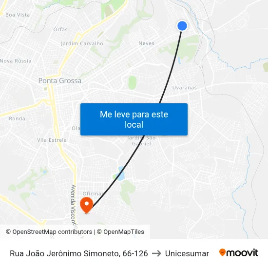 Rua João Jerônimo Simoneto, 66-126 to Unicesumar map