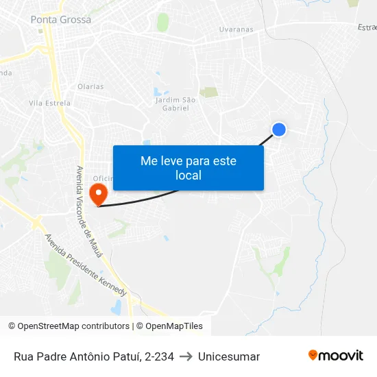 Rua Padre Antônio Patuí, 2-234 to Unicesumar map