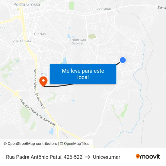 Rua Padre Antônio Patuí, 426-522 to Unicesumar map