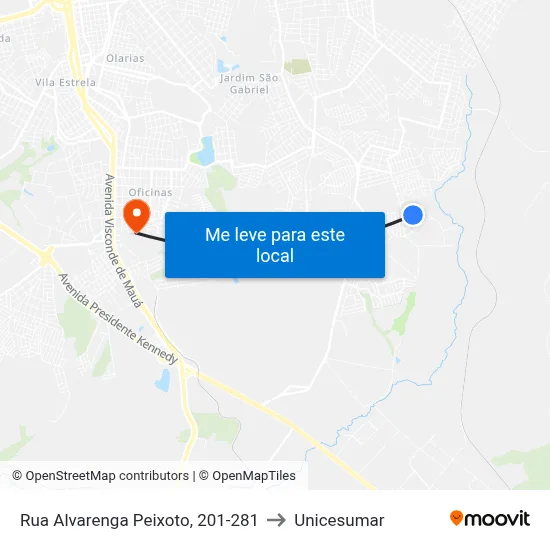 Rua Alvarenga Peixoto, 201-281 to Unicesumar map