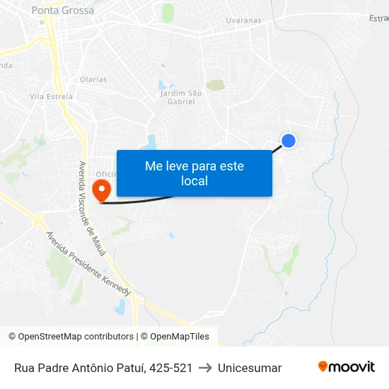 Rua Padre Antônio Patuí, 425-521 to Unicesumar map