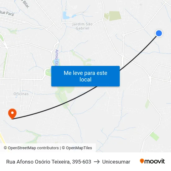 Rua Afonso Osório Teixeira, 395-603 to Unicesumar map