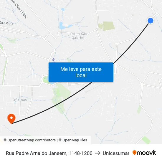 Rua Padre Arnaldo Jansem, 1148-1200 to Unicesumar map