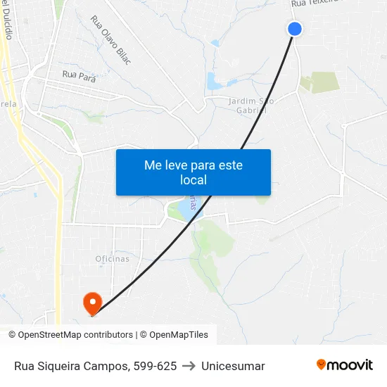 Rua Siqueira Campos, 599-625 to Unicesumar map