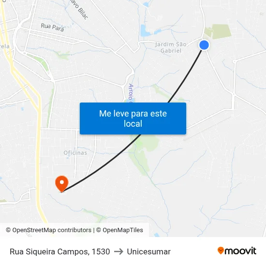 Rua Siqueira Campos, 1530 to Unicesumar map