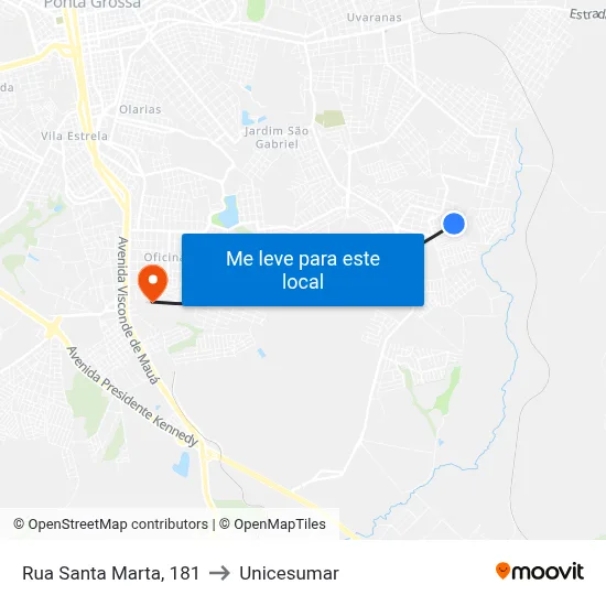 Rua Santa Marta, 181 to Unicesumar map