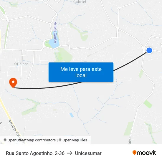 Rua Santo Agostinho, 2-36 to Unicesumar map
