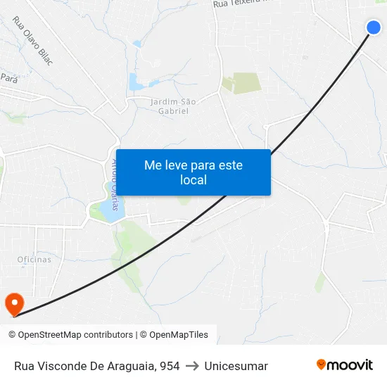 Rua Visconde De Araguaia, 954 to Unicesumar map