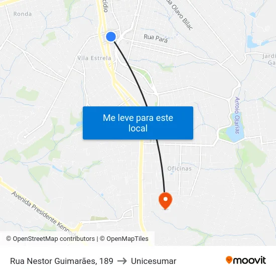 Rua Nestor Guimarães, 189 to Unicesumar map