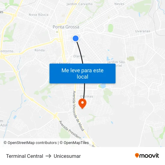 Terminal Central to Unicesumar map