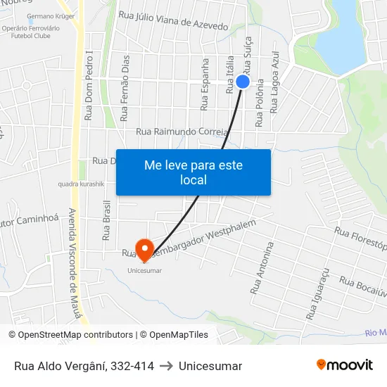 Rua Aldo Vergâní, 332-414 to Unicesumar map