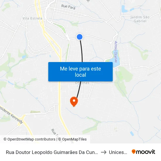 Rua Doutor Leopoldo Guimarães Da Cunha, 1163-1245 to Unicesumar map