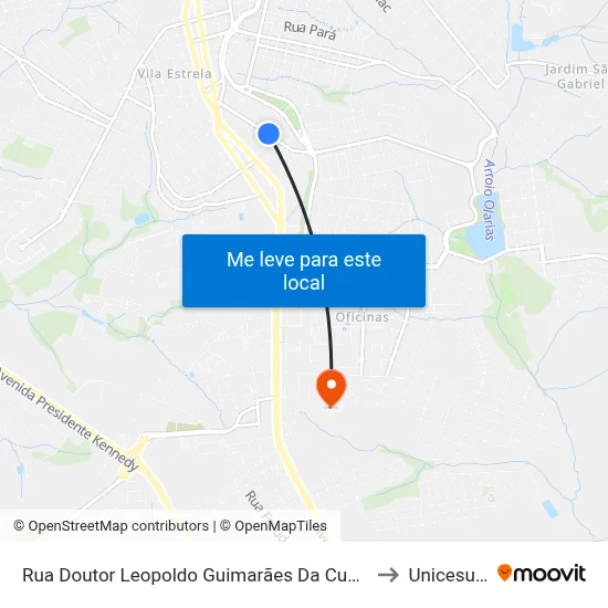 Rua Doutor Leopoldo Guimarães Da Cunha, 424-500 to Unicesumar map