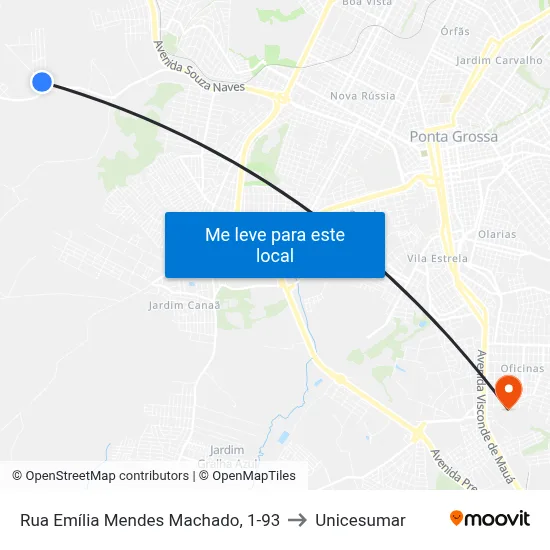 Rua Emília Mendes Machado, 1-93 to Unicesumar map