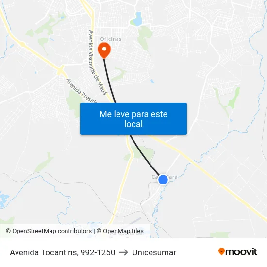Avenida Tocantins, 992-1250 to Unicesumar map