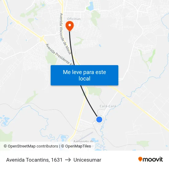 Avenida Tocantins, 1631 to Unicesumar map