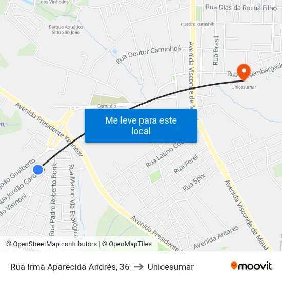 Rua Irmã Aparecida Andrés, 36 to Unicesumar map