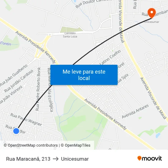 Rua Maracanã, 213 to Unicesumar map