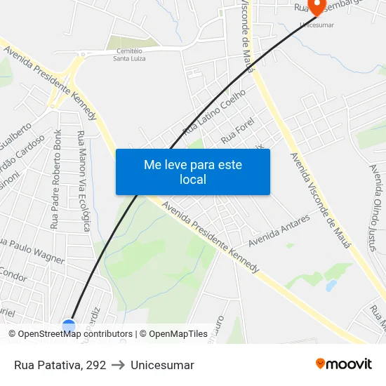 Rua Patativa, 292 to Unicesumar map