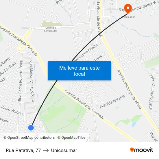 Rua Patativa, 77 to Unicesumar map
