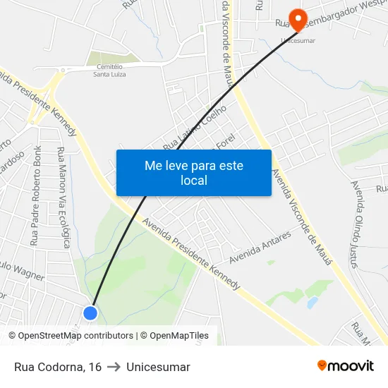 Rua Codorna, 16 to Unicesumar map