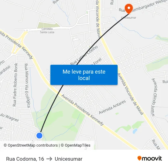 Rua Codorna, 16 to Unicesumar map