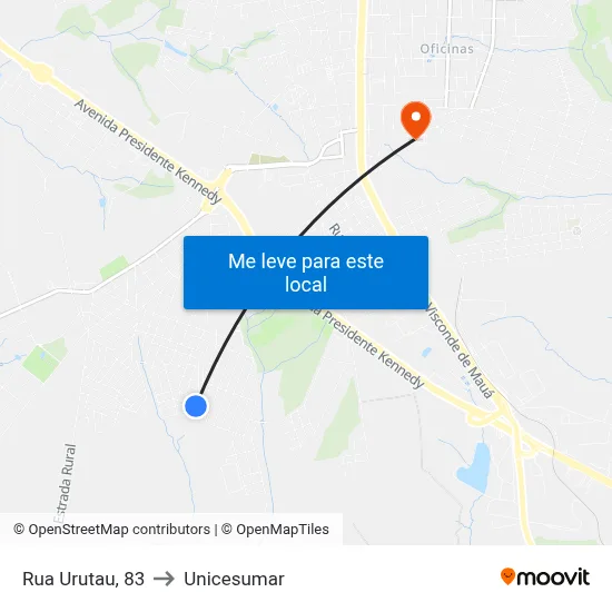 Rua Urutau, 83 to Unicesumar map