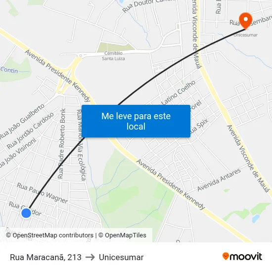 Rua Maracanã, 213 to Unicesumar map
