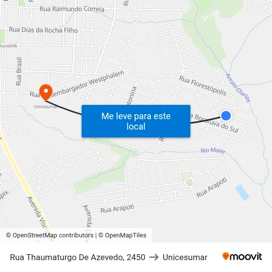 Rua Thaumaturgo De Azevedo, 2450 to Unicesumar map