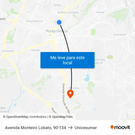 Avenida Monteiro Lobato, 90-134 to Unicesumar map