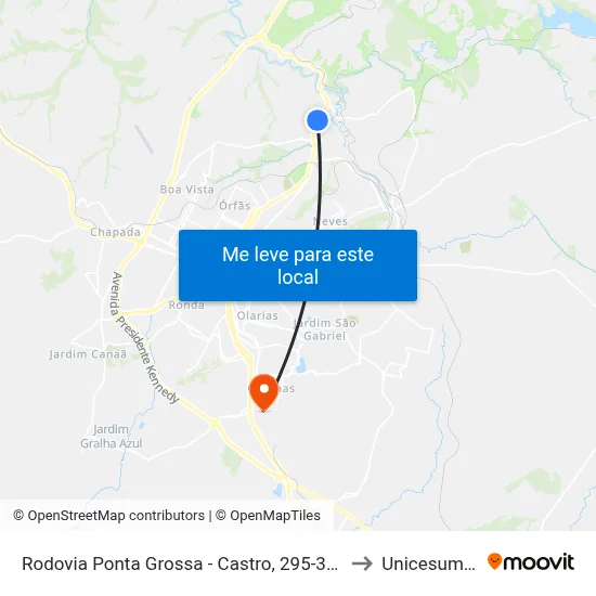 Rodovia Ponta Grossa - Castro, 295-327 to Unicesumar map