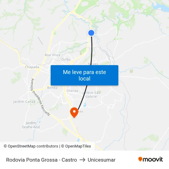 Rodovia Ponta Grossa - Castro to Unicesumar map