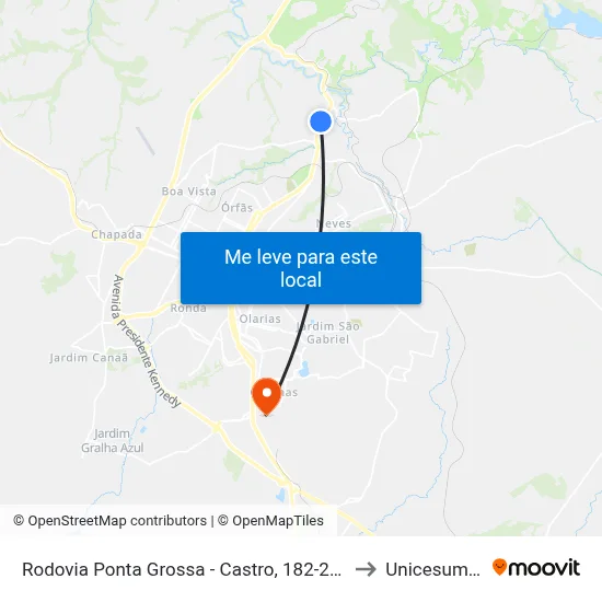 Rodovia Ponta Grossa - Castro, 182-294 to Unicesumar map