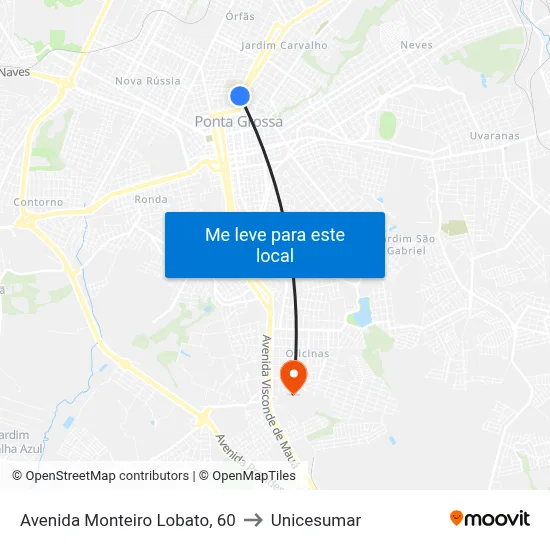 Avenida Monteiro Lobato, 60 to Unicesumar map
