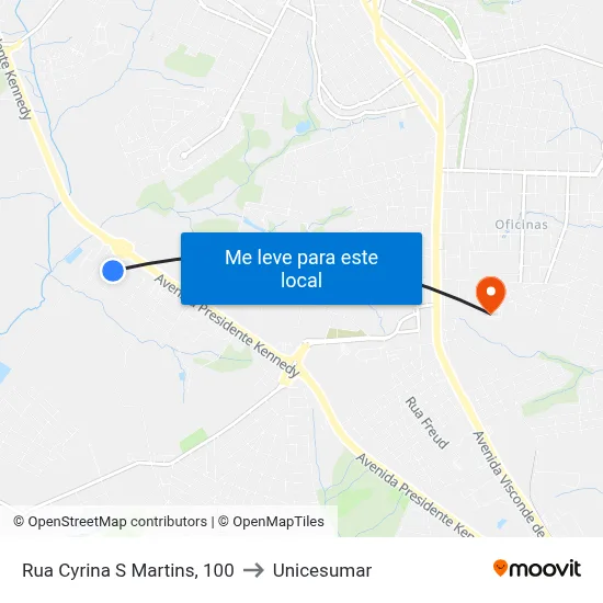 Rua Cyrina S Martins, 100 to Unicesumar map