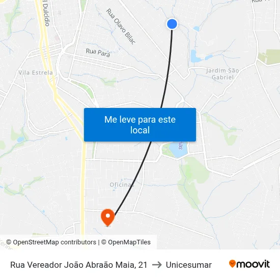 Rua Vereador João Abraão Maia, 21 to Unicesumar map